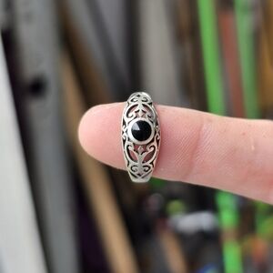Vintage Oval Black Onyx Stone Sterling Silver Ring Sz 8